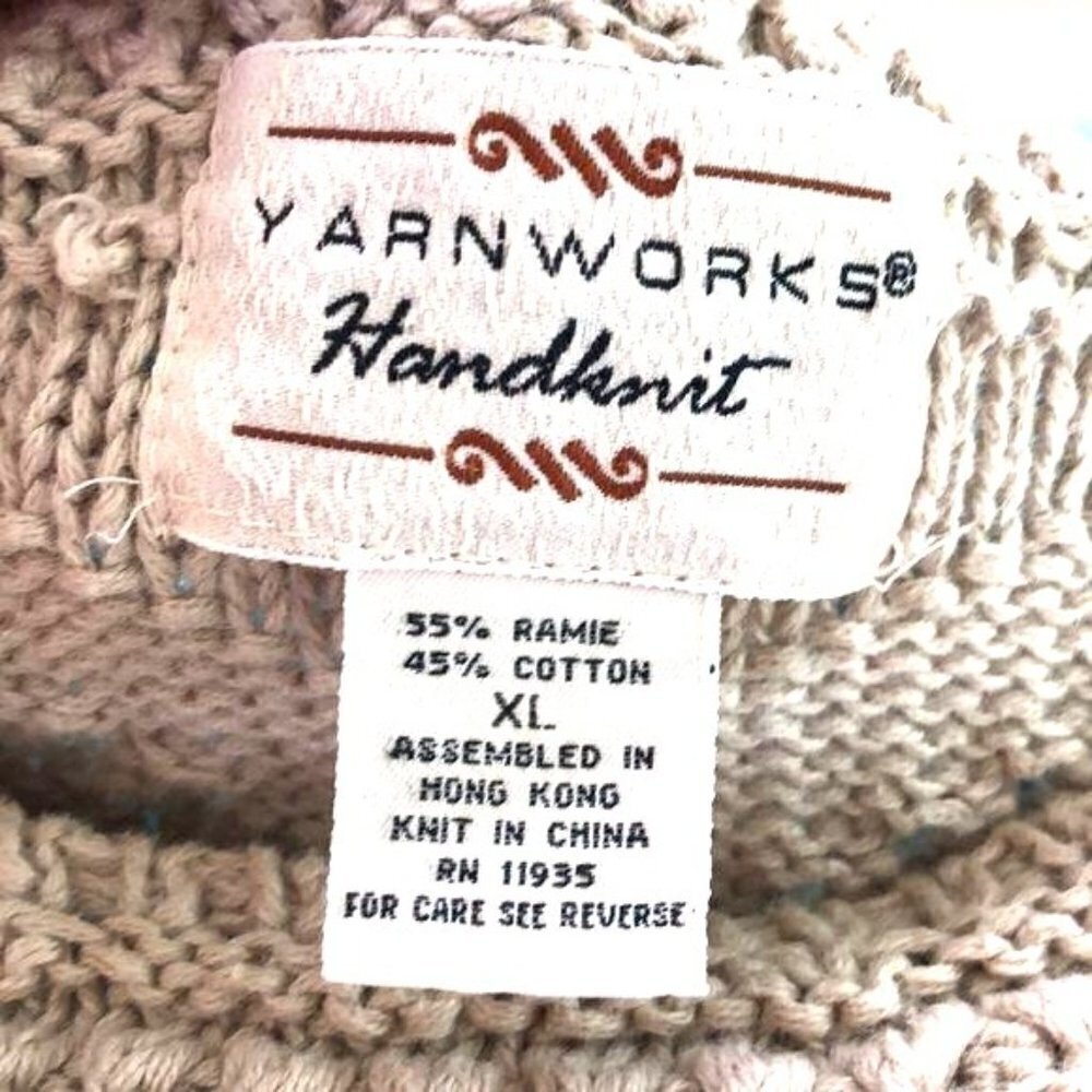 Yarnworks Handknit Dress Womens Size XL Tan Cotton Ramie Fringe Vintage Bohemian - Picture 4 of 10